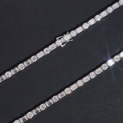 .925 SILVER MIXED ROUND-EMERALD CUT MOISSANITE TENNIS CHAIN VTNL1006