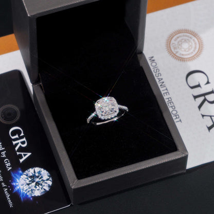 .925 SILVER HALO CUSHION CUT MOISSANITE ENGAGEMENT RING VTRG1016