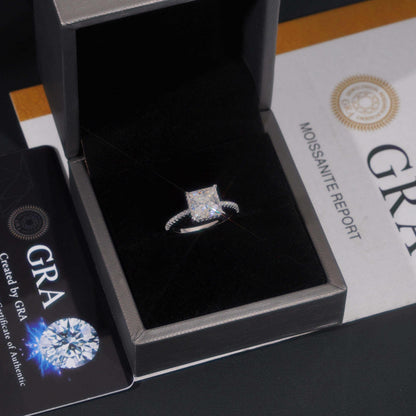.925 SILVER PRINCESS CUT MOISSANITE ENGAGEMENT RING WITH PAVE BAND VTRG1015