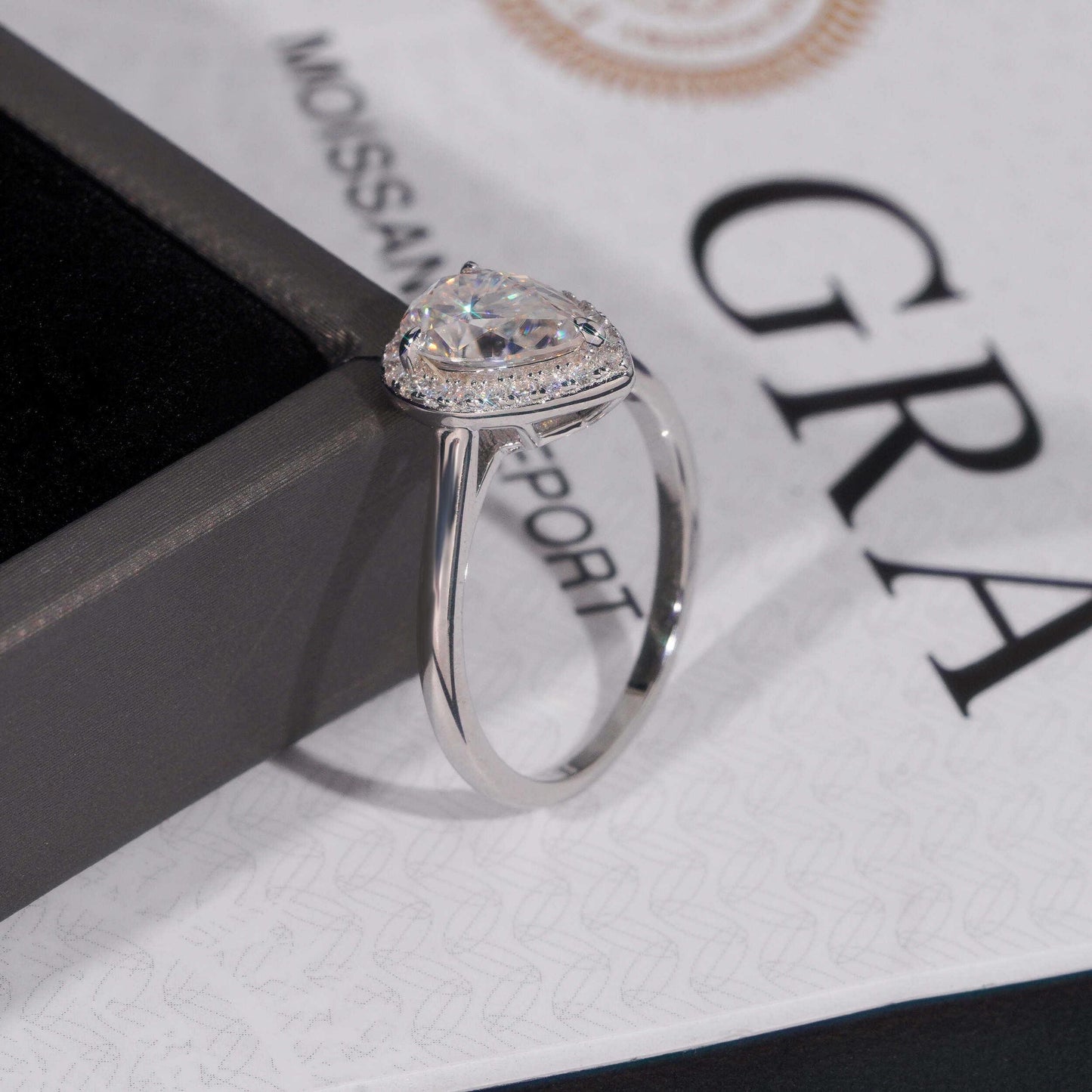.925 SILVER HALO PEAR CUT MOISSANITE ENGAGEMENT RING VTRG1012
