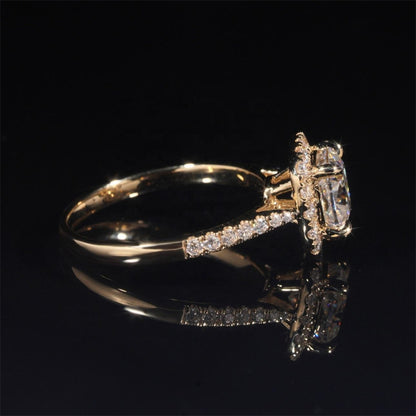 14K GOLD RADIANT CUT HALO MOISSANITE ENGAGEMENT RING VTRG1028