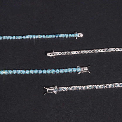 .925 SILVER BLUE ROUND CUT MOISSANITE TENNIS  BRACELET 3MM-4MM VTBL5005
