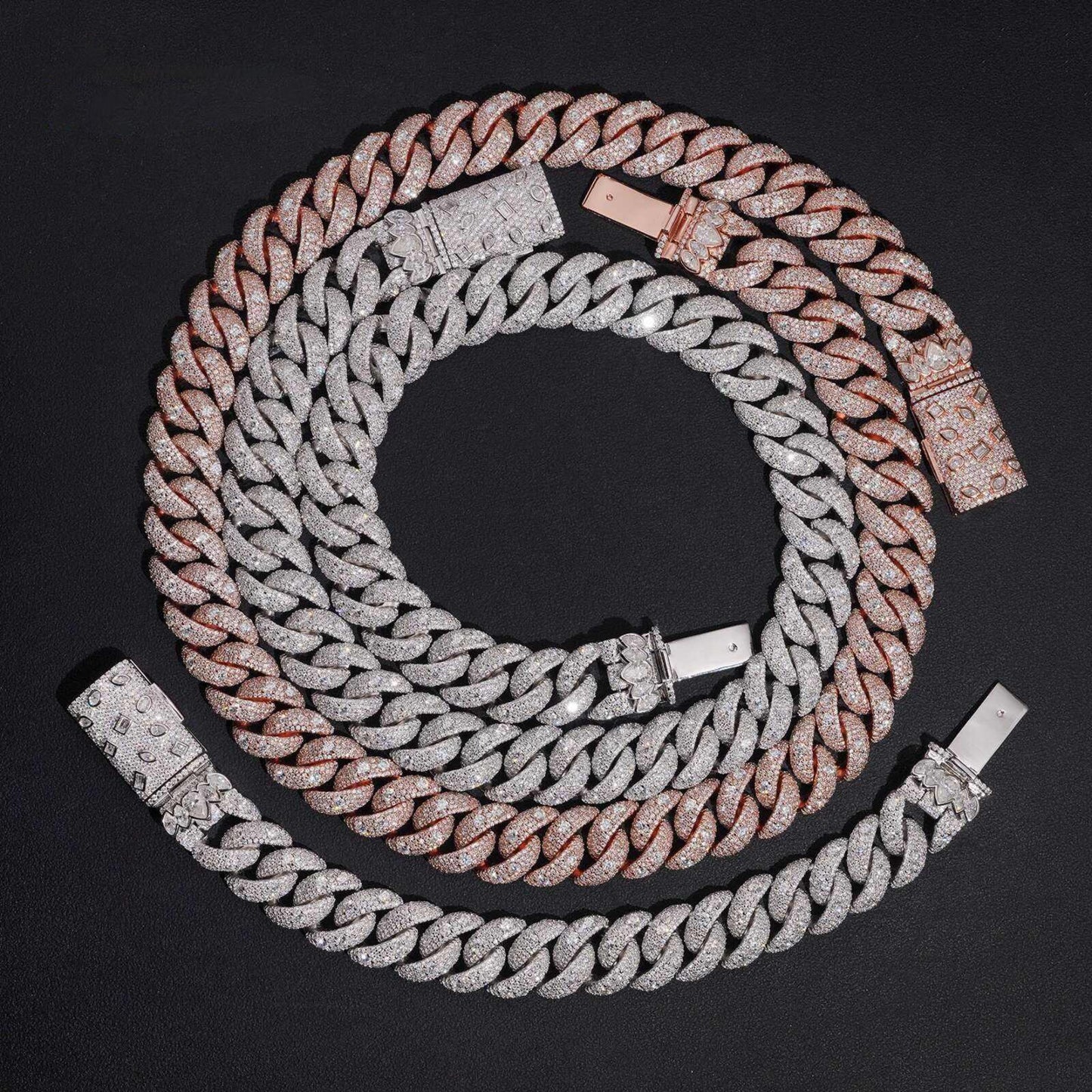.925 SILVER MIAMI CUBAN MOISSANITE CHAIN MOSAIC SETTING 16MM VTNL0010