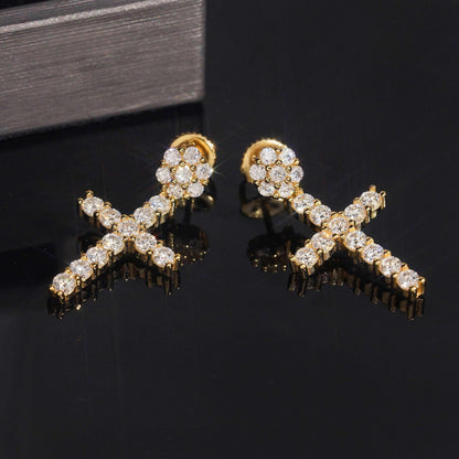 .925 SILVER CROSS CHARM MOISSANITE STUD EARRING VTER1011