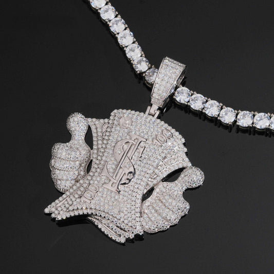 .925 SILVER THUMBS UP MONEY MOISSANITE PENDANT VTPT0005