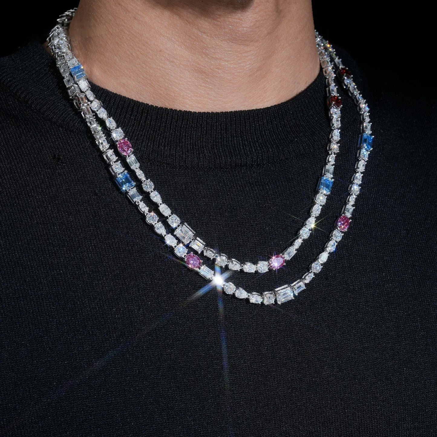 .925 SILVER MIXED CUT AND COLOR MOISSANITE TENNIS CHAIN VTNL1005