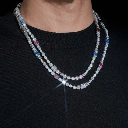 .925 SILVER MIXED CUT AND COLOR MOISSANITE TENNIS CHAIN VTNL1005