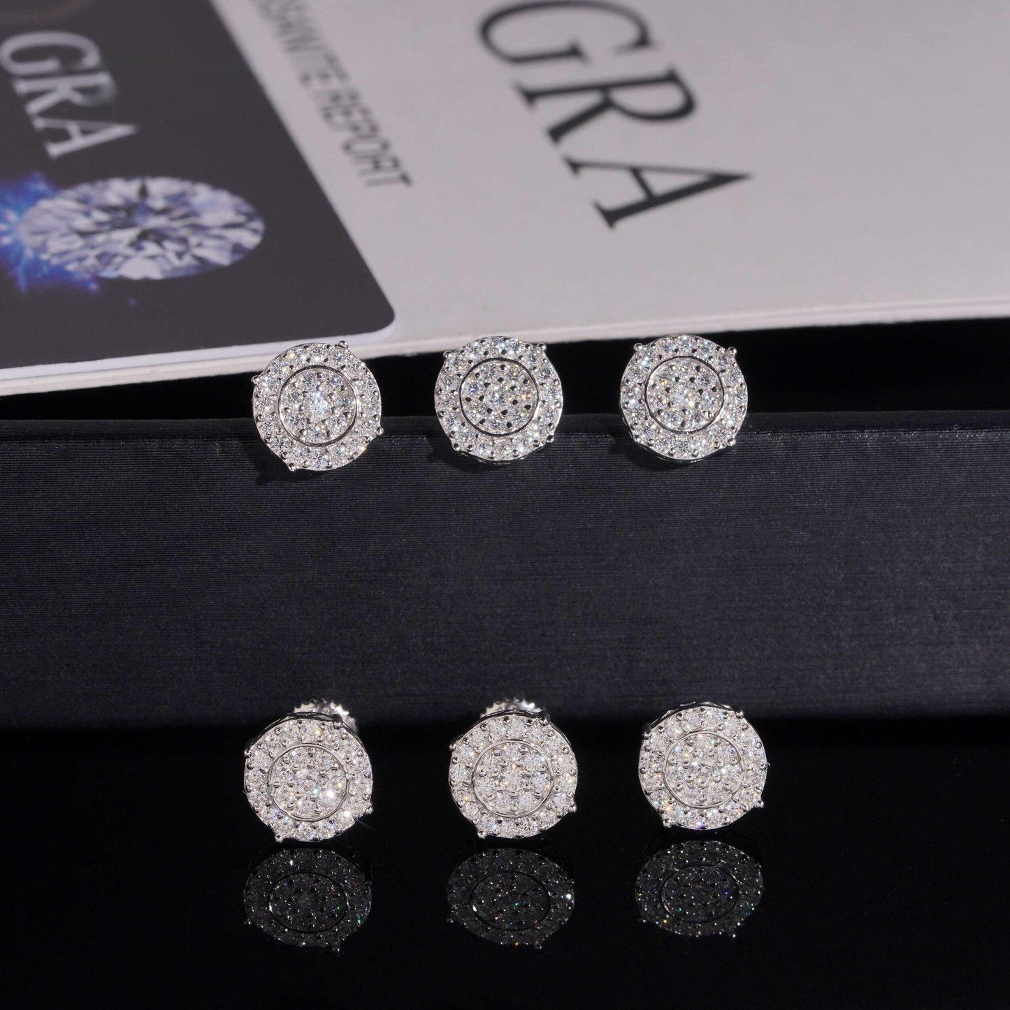 .925 SILVER CLUSTER ROUND CUT RADIANT HALO MOISSANITE STUD EARRING VTER1005