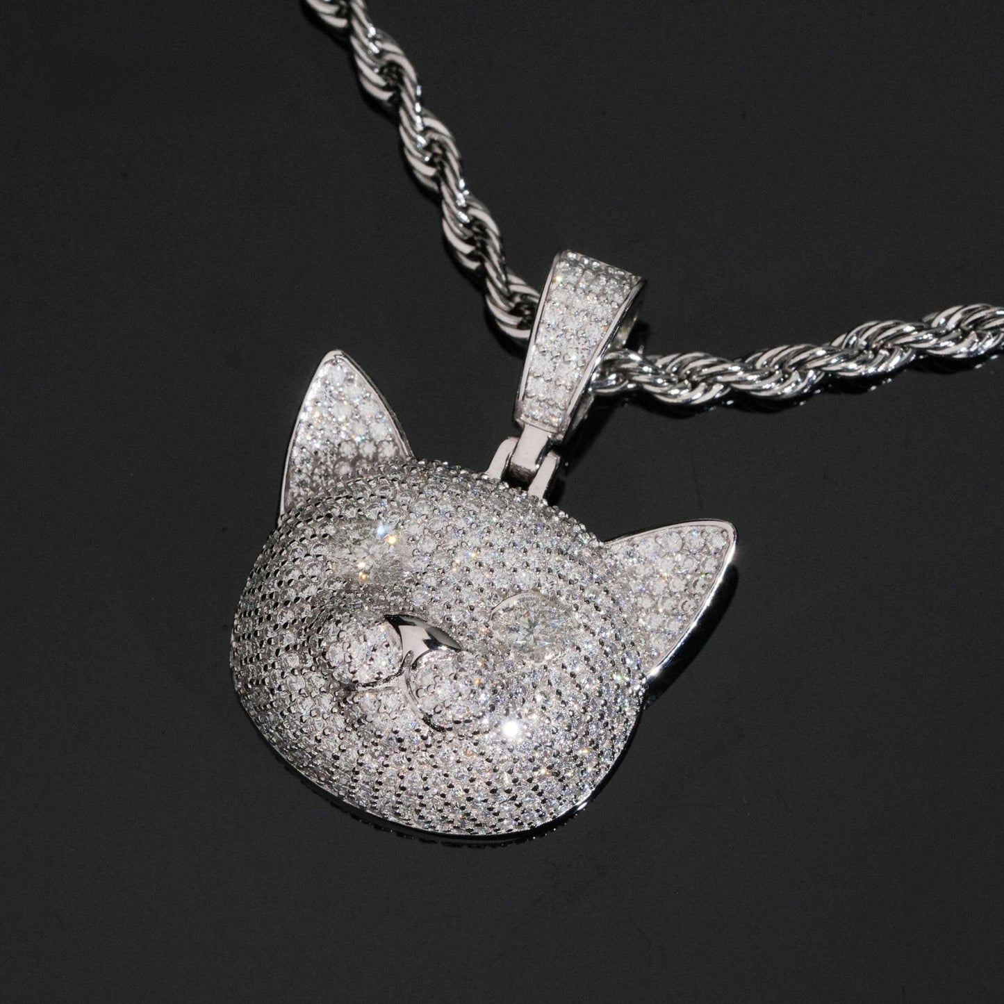 .925 SILVER CAT HEAD MOISSANITE PENDANT VTPT0004