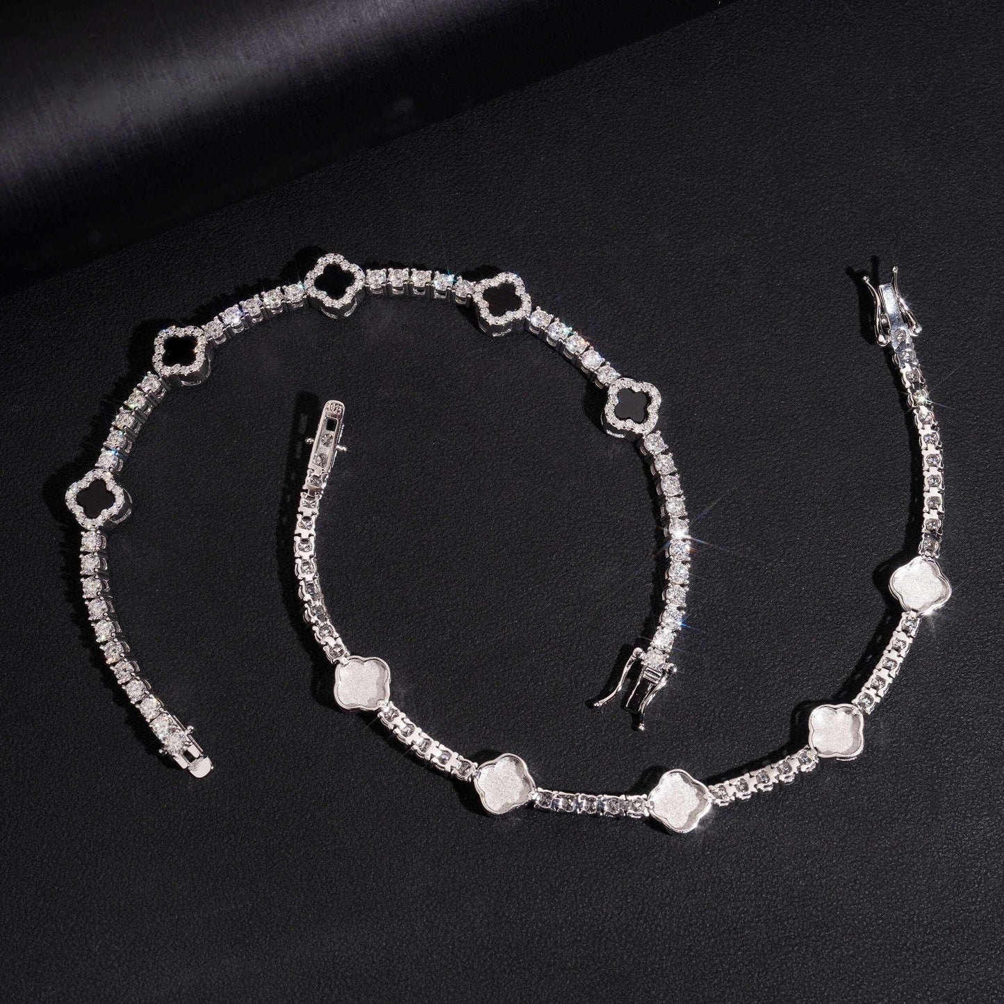 .925 SILVER TENNIS FOUR-LEAF CLOVER MOISSANITE BRACELET 3MM VTBL5002