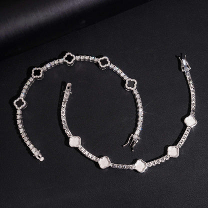 .925 SILVER TENNIS FOUR-LEAF CLOVER MOISSANITE BRACELET 3MM VTBL5002