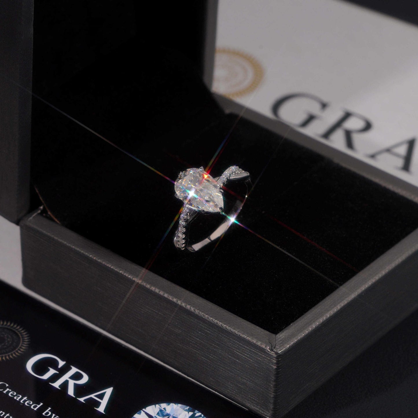 .925 SILVER 3CT PEAR CUT MOISSANITE ENGAGEMENT RING WITH PAVE BAND VTRG1018