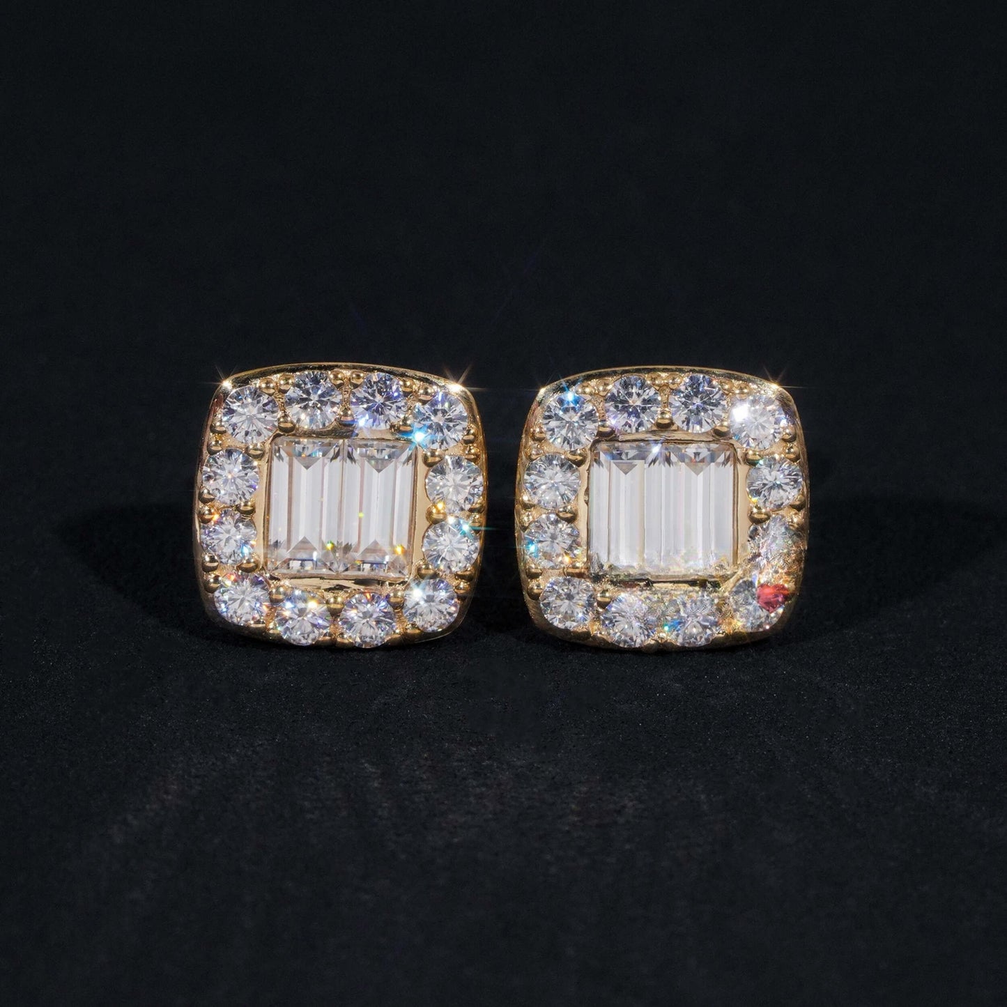 10K GOLD BAGUETTE CUT HALO MOISSANITE STUD EARRING VTER1014