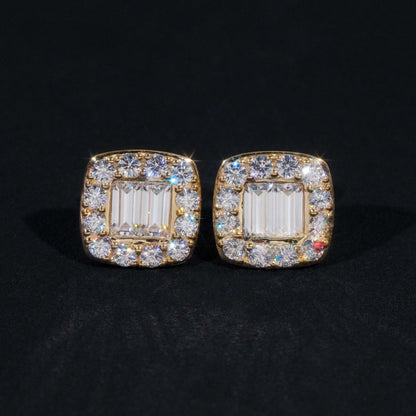 10K GOLD BAGUETTE CUT HALO MOISSANITE STUD EARRING VTER1014