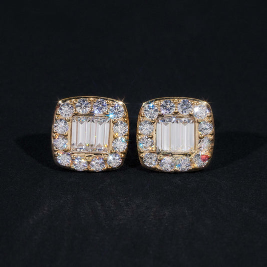 10K GOLD BAGUETTE CUT HALO MOISSANITE STUD EARRING VTER1014