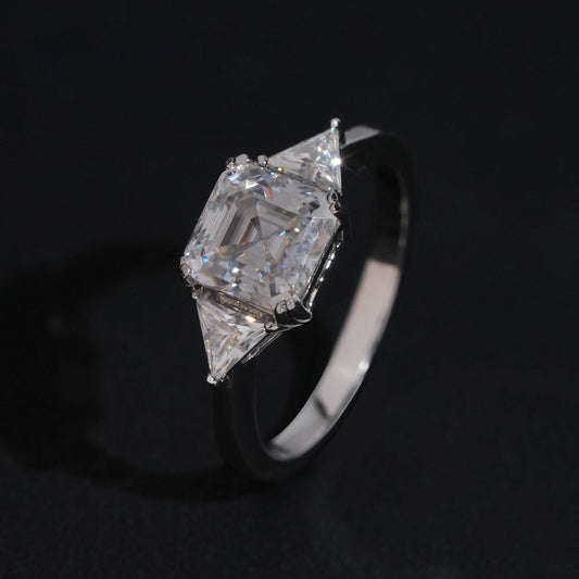 .925 SILVER ASSCHER TRILLION CUT MOISSANITE ENGAGEMENT RING VTRG1001