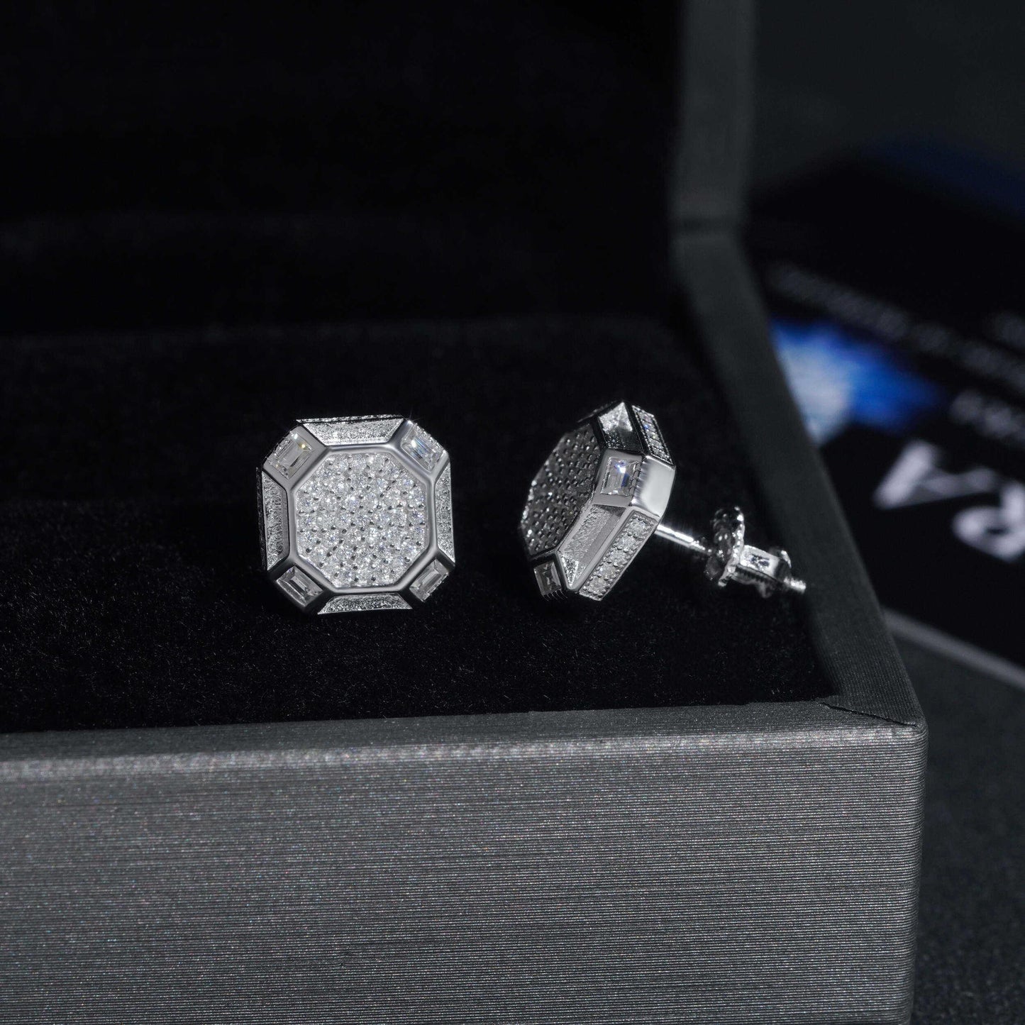 .925 SILVER OCTAGONAL SHAPED MOISSANITE STUD EARRING VTER1010