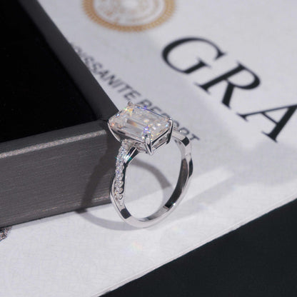 .925 SILVER EMERALD CUT MOISSANITE ENGAGEMENT RING WITH PAVE BAND VTRG1017