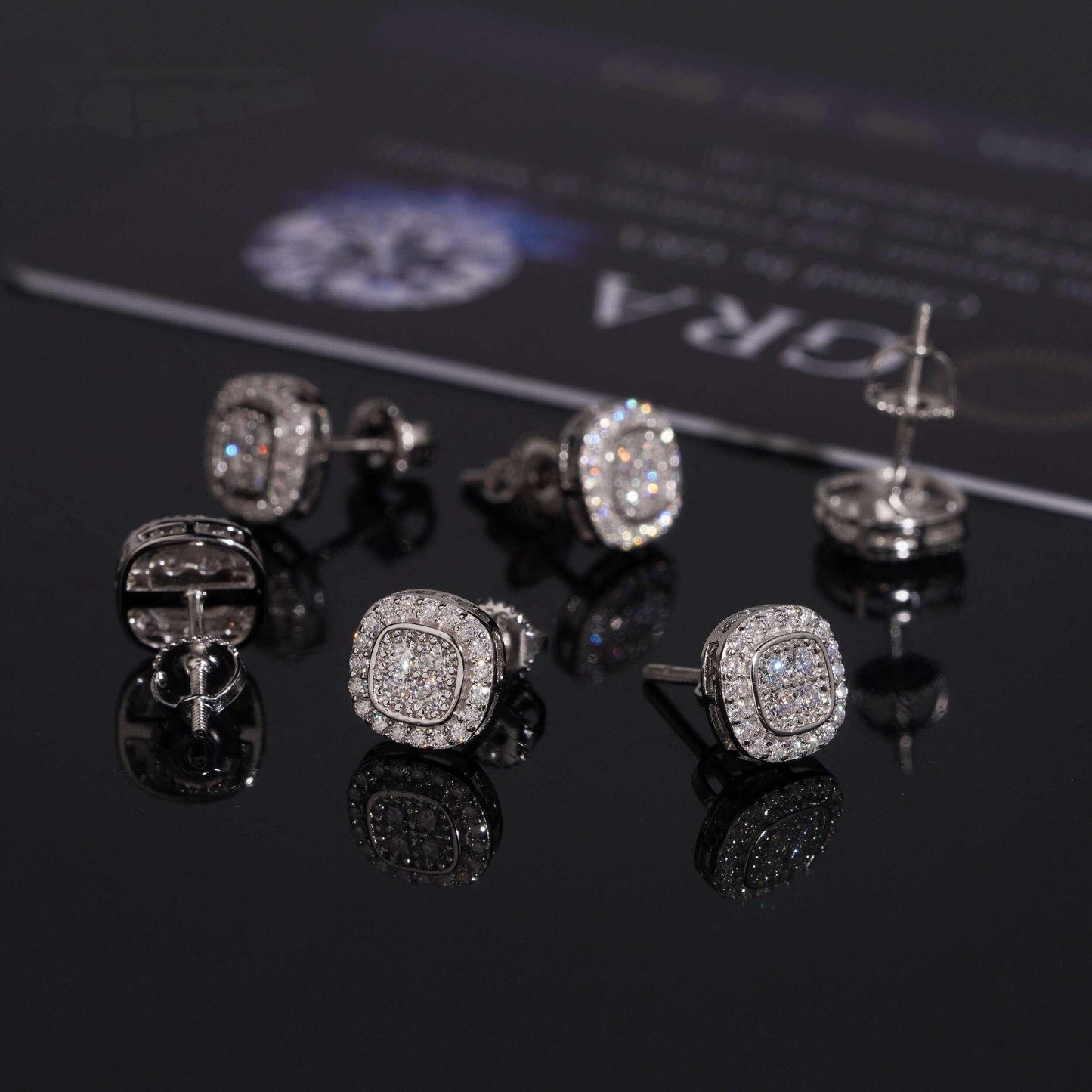 .925 SILVER CUSHION SHAPE ROUND CUT MOISSANITE STUD EARRING VTER1004