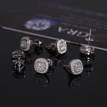 .925 SILVER CUSHION SHAPE ROUND CUT MOISSANITE STUD EARRING VTER1004