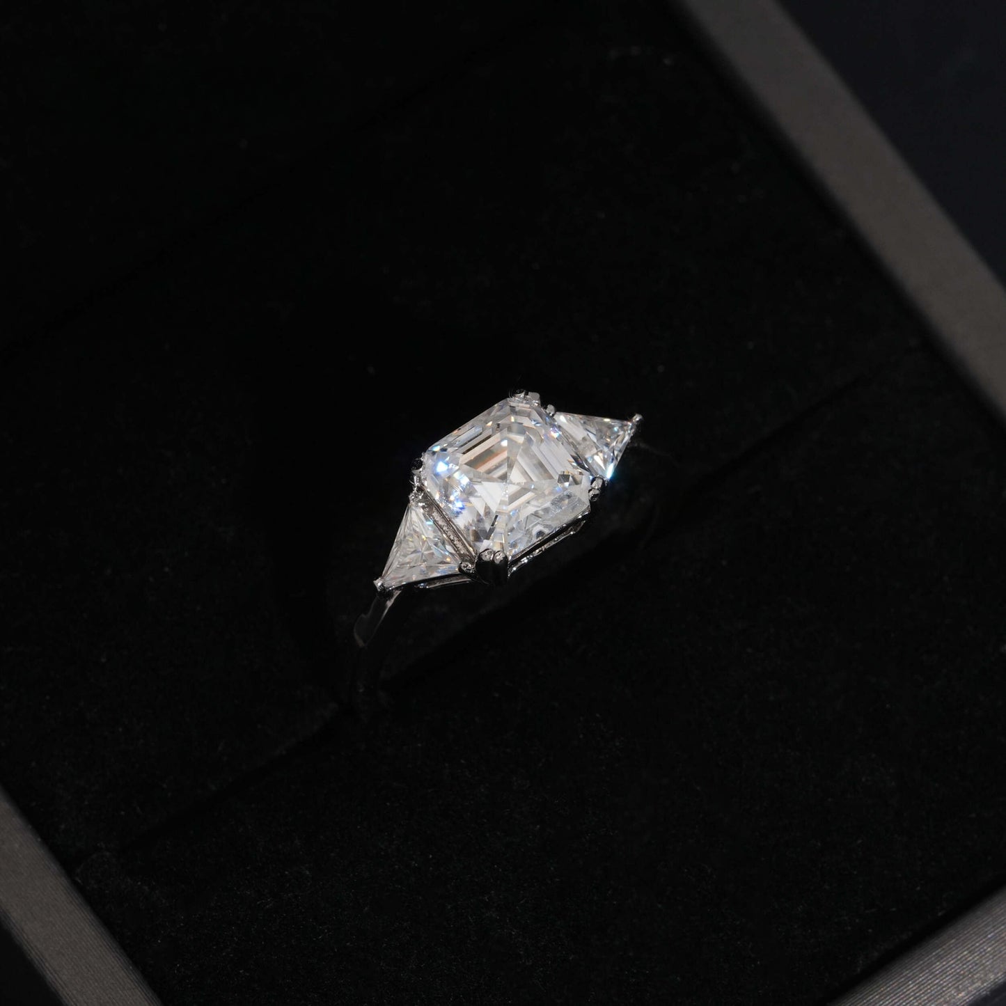 .925 SILVER ASSCHER TRILLION CUT MOISSANITE ENGAGEMENT RING VTRG1001