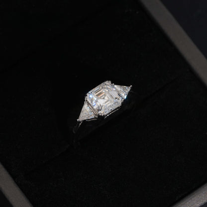 .925 SILVER ASSCHER TRILLION CUT MOISSANITE ENGAGEMENT RING VTRG1001