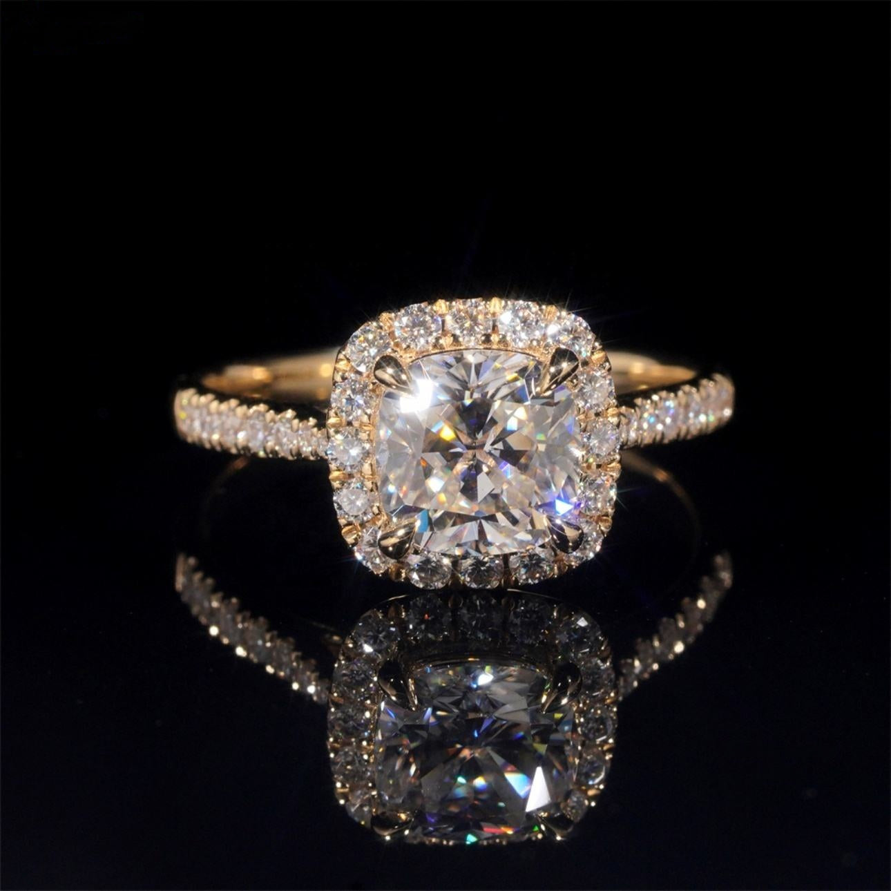 14K GOLD RADIANT CUT HALO MOISSANITE ENGAGEMENT RING VTRG1028