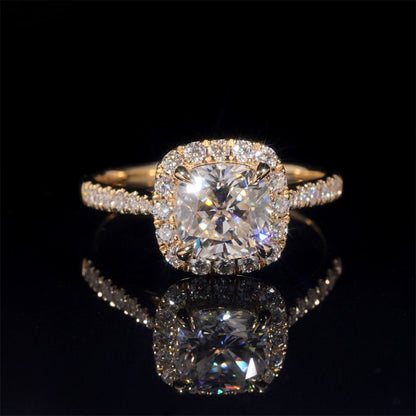 14K GOLD RADIANT CUT HALO MOISSANITE ENGAGEMENT RING VTRG1028