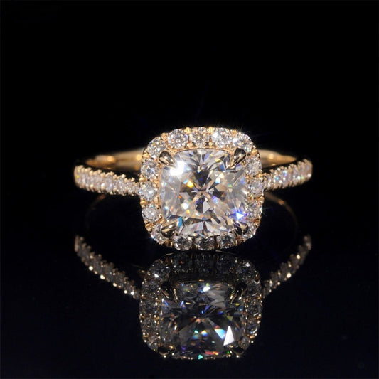 14K GOLD RADIANT CUT HALO MOISSANITE ENGAGEMENT RING VTRG1028