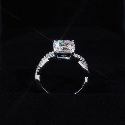 .925 SILVER 3CT CUSHION CUT MOISSANITE ENGAGEMENT RING WITH PAVE BAND VTRG1019