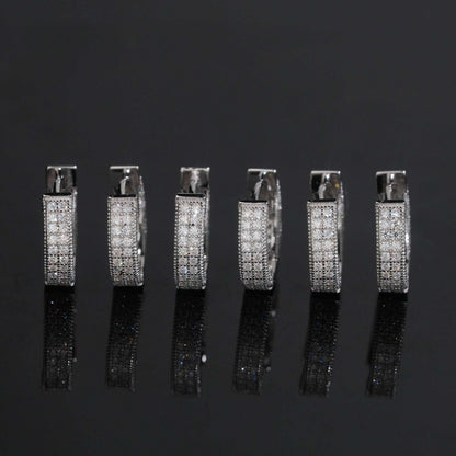.925 SILVER 2 ROW PAVE ROUND CUT MOISSANITE HOOP EARRING VTER1001