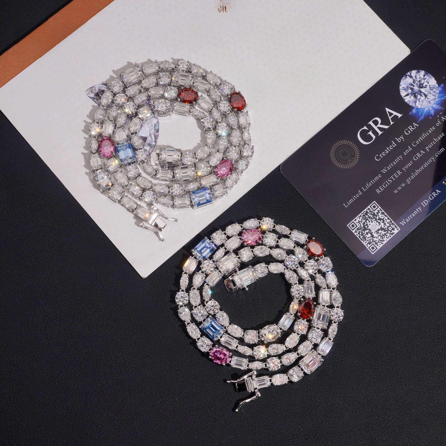 .925 SILVER MIXED CUT AND COLOR MOISSANITE TENNIS CHAIN VTNL1005