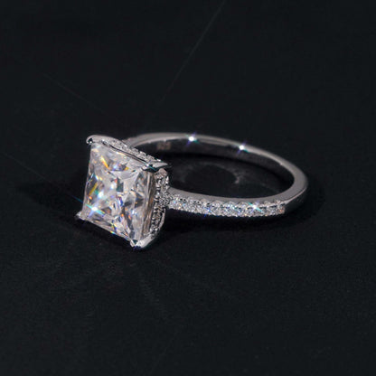 .925 SILVER PRINCESS CUT MOISSANITE ENGAGEMENT RING WITH PAVE BAND VTRG1015