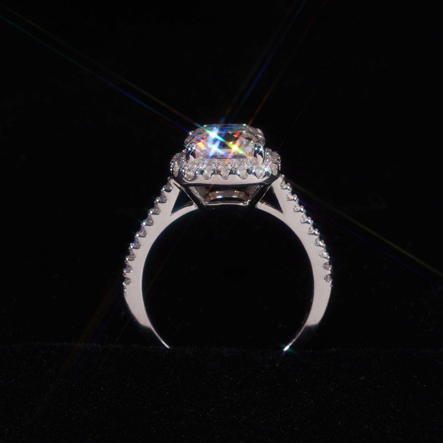 .925 SILVER HALO CUSHION CUT MOISSANITE ENGAGEMENT RING VTRG1016