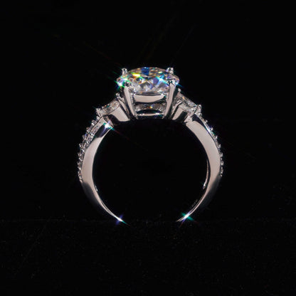 .925 SILVER ROUND BRILLIANT CUT MOISSANITE ENGAGEMENT RING WITH MARQUISE SIDE STONES VTRG1011