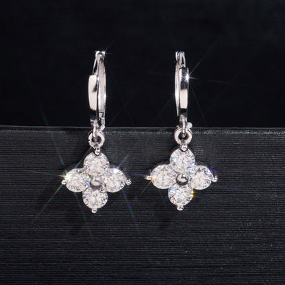 .925 SILVER RD CUT FOUR-PETAL DESIGN MOISSANITE  DROP EARRING VTER3002
