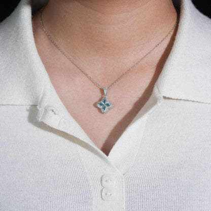 .925 SILVER CLOVER-SHAPED MARQUISE CUT BLUE MOISSANITE PENDANT VTNL3003
