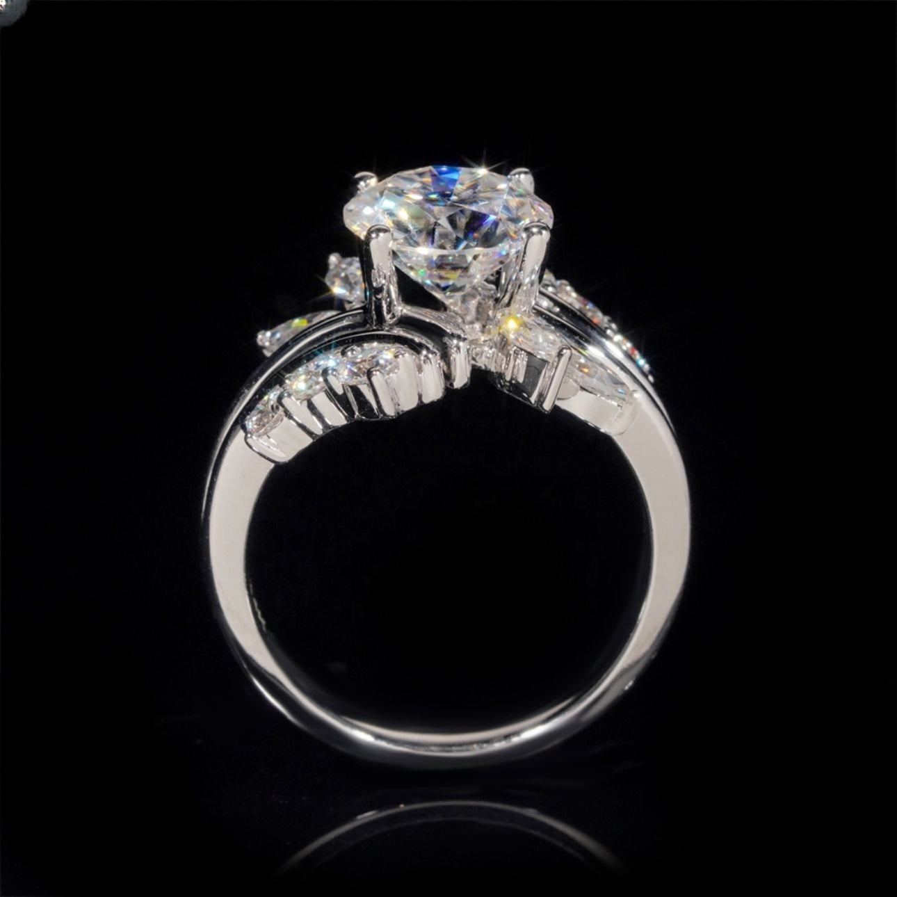 14K GOLD ROUND AND MARQUISE CUT MOISSANITE FLOWER INSPIRED ENGAGEMENT RING VTRG1007