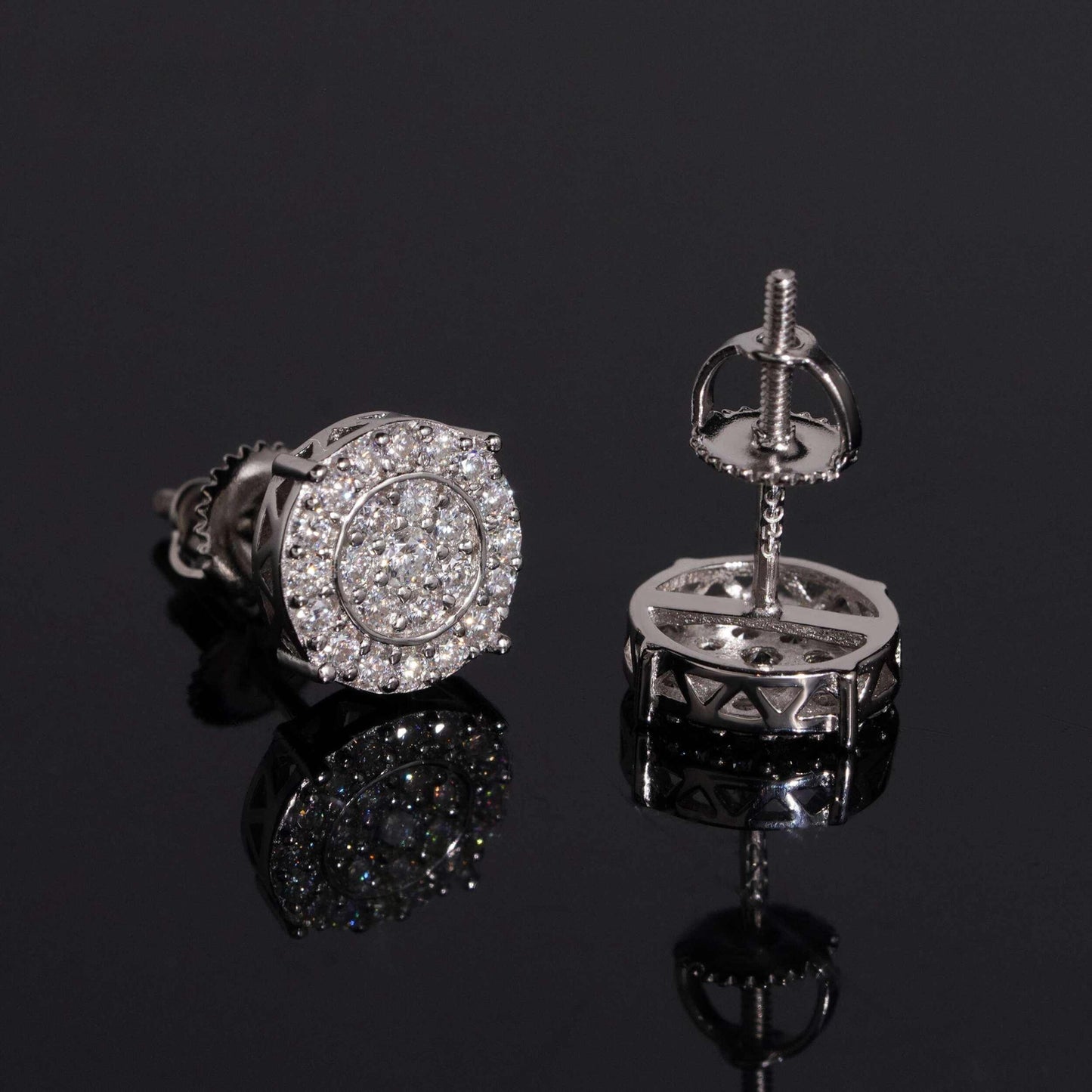 .925 SILVER CLUSTER ROUND CUT RADIANT HALO MOISSANITE STUD EARRING VTER1005