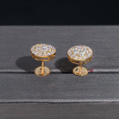 10K GOLD RADIANT ROUND CUT CLUSTER HALO MOISSANITE STUD EARRING VTER1015