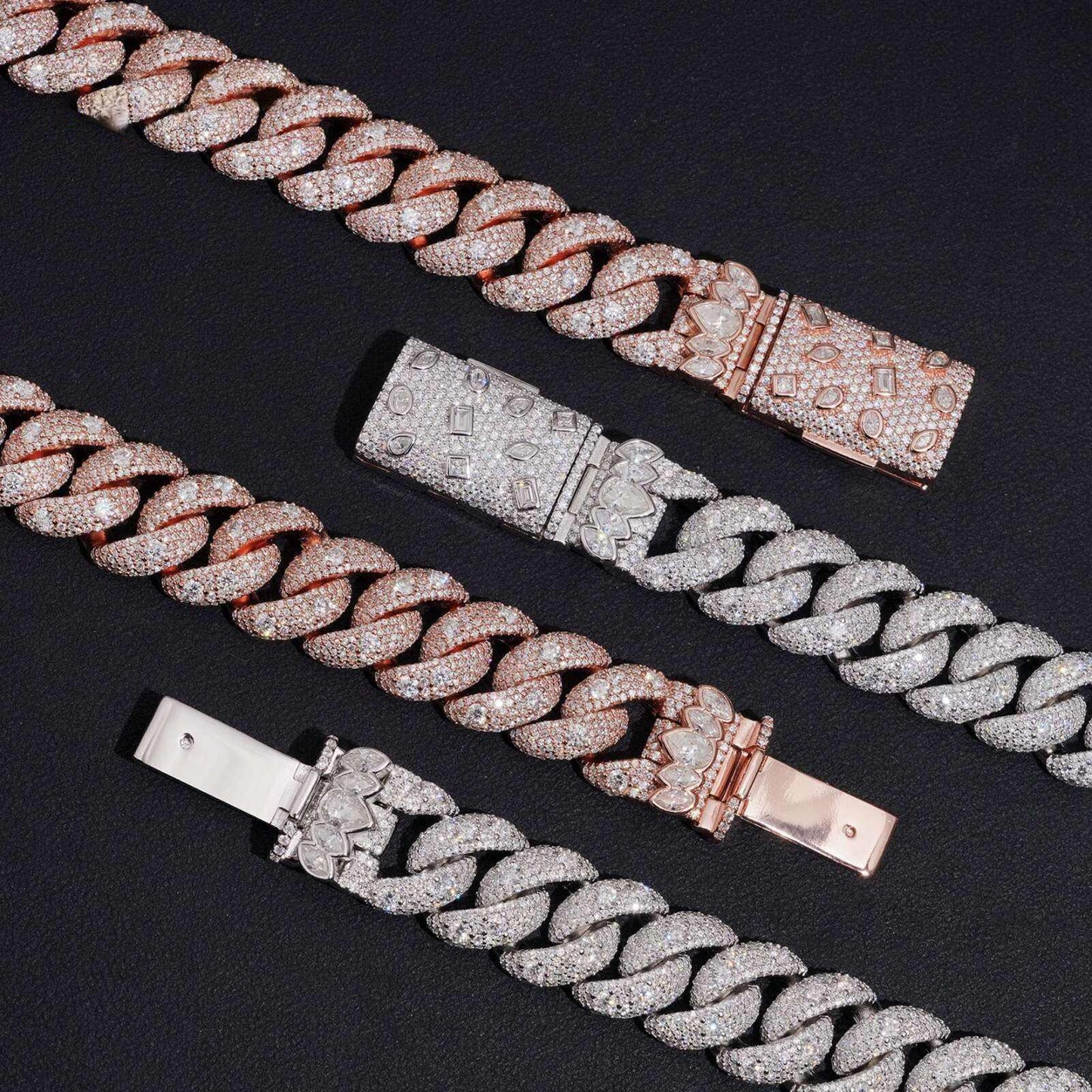 .925 SILVER MIAMI CUBAN MOISSANITE CHAIN MOSAIC SETTING 16MM VTNL0010