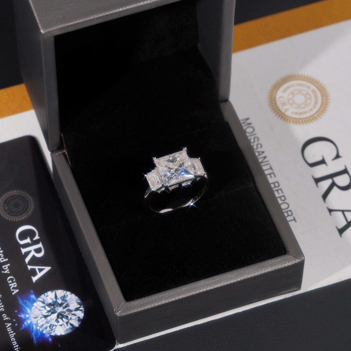 .925 SILVER PRINCESS CUT MOISSANITE ENGAGEMENT RING WITH SIDE EMERALD STONES VTRG1021