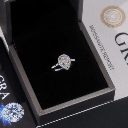 .925 SILVER HALO PEAR CUT MOISSANITE ENGAGEMENT RING VTRG1012