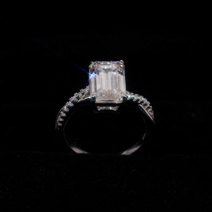 .925 SILVER EMERALD CUT MOISSANITE ENGAGEMENT RING WITH PAVE BAND VTRG1017