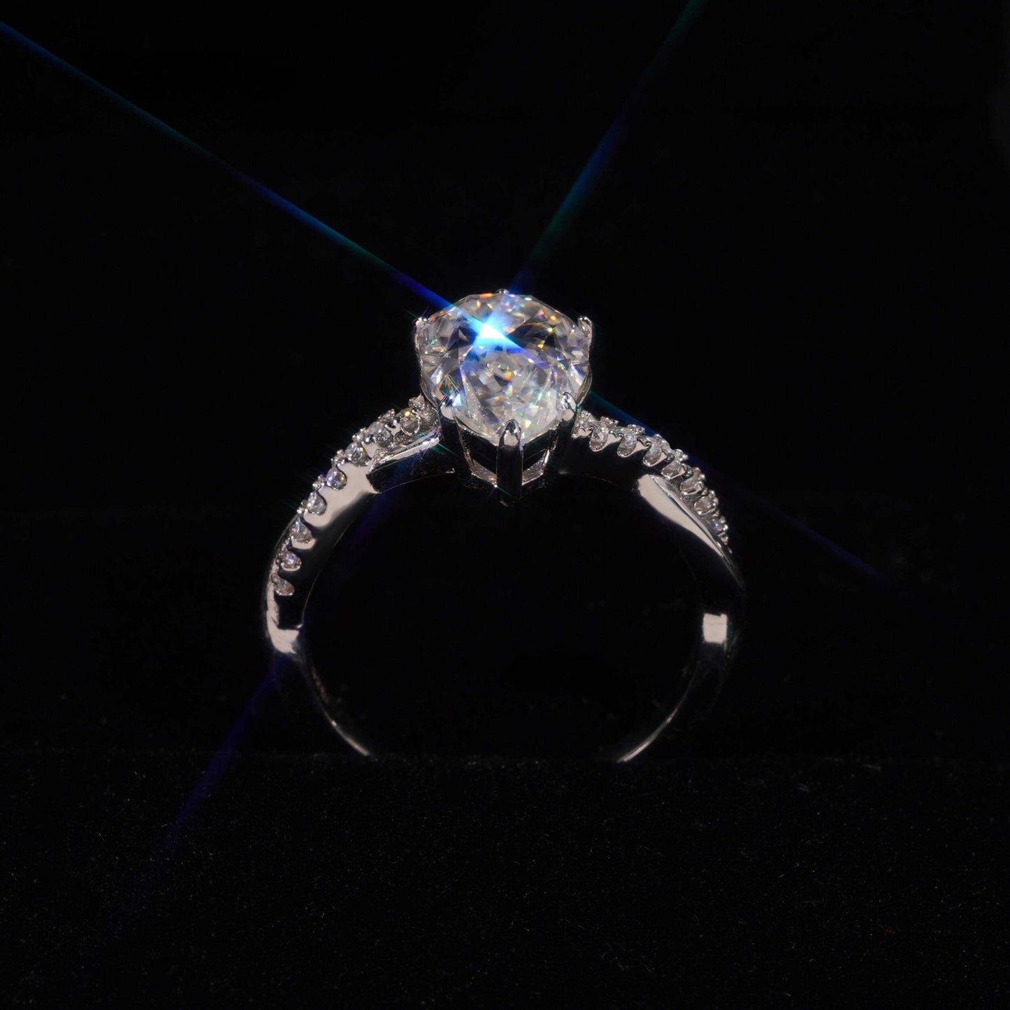 .925 SILVER 3CT PEAR CUT MOISSANITE ENGAGEMENT RING WITH PAVE BAND VTRG1018