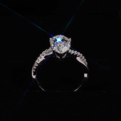 .925 SILVER 3CT PEAR CUT MOISSANITE ENGAGEMENT RING WITH PAVE BAND VTRG1018