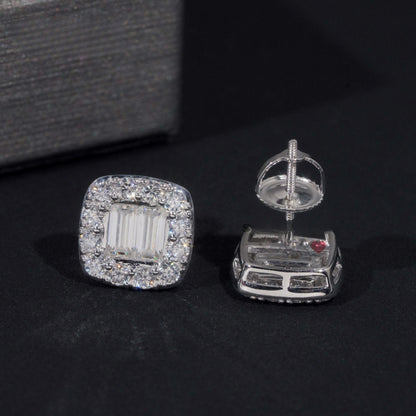10K GOLD BAGUETTE CUT HALO MOISSANITE STUD EARRING VTER1014