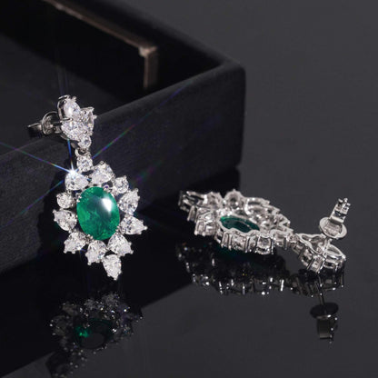 .925 SILVER MULTI CUT RADIANT HALO EMERALD COLOR MOISSANITE  DROP EARRING VTER3004