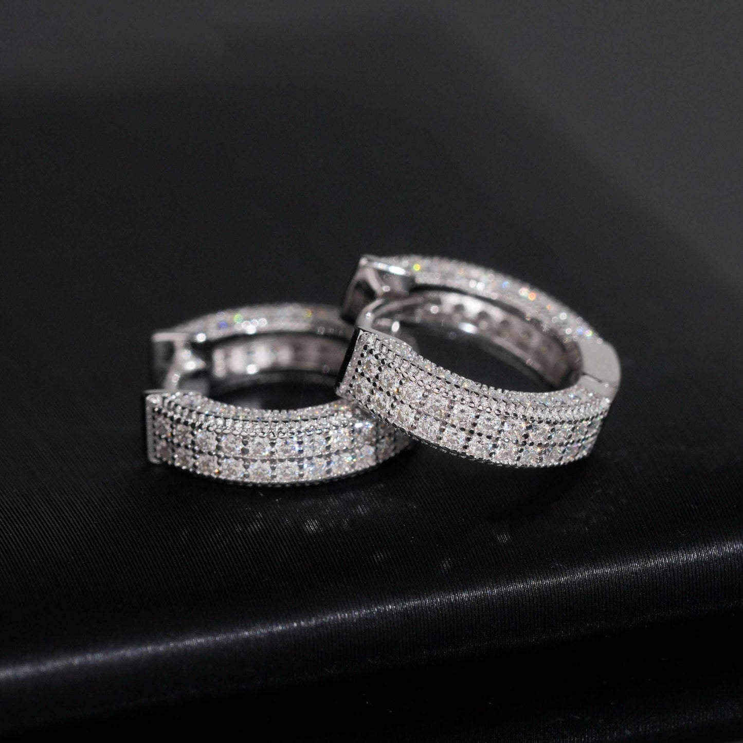 .925 SILVER 2 ROW PAVE ROUND CUT MOISSANITE HOOP EARRING VTER1001