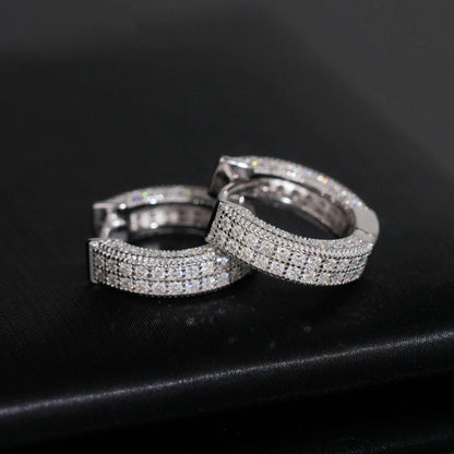 .925 SILVER 2 ROW PAVE ROUND CUT MOISSANITE HOOP EARRING VTER1001